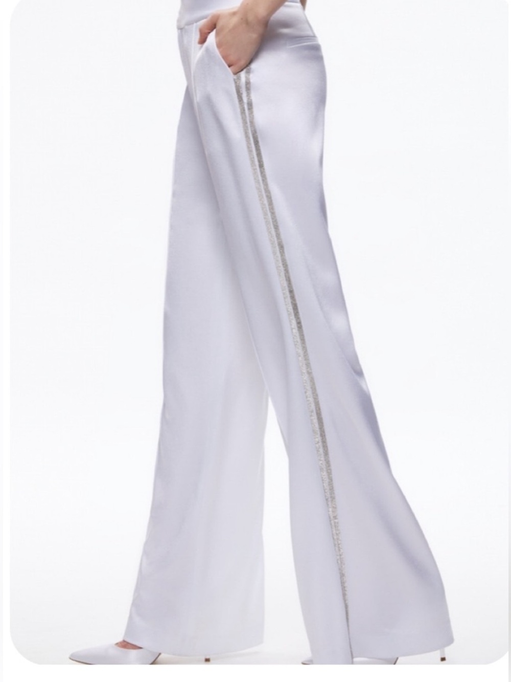 Alice + Olivia White Wide-Leg Trousers with Metallic Side Trim